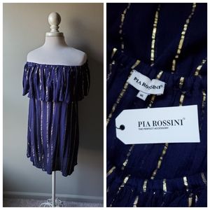 NWT Pia Rossini  Off shoulder metallic ruffle dress Medium large